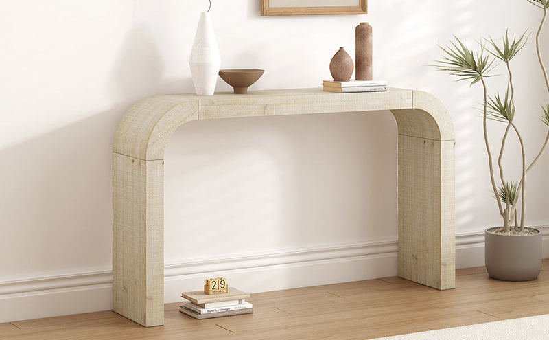 Mirod 52' Wood Console Table with Curved Edge, Natural Texture, Perfect for Entryways and Living Rooms