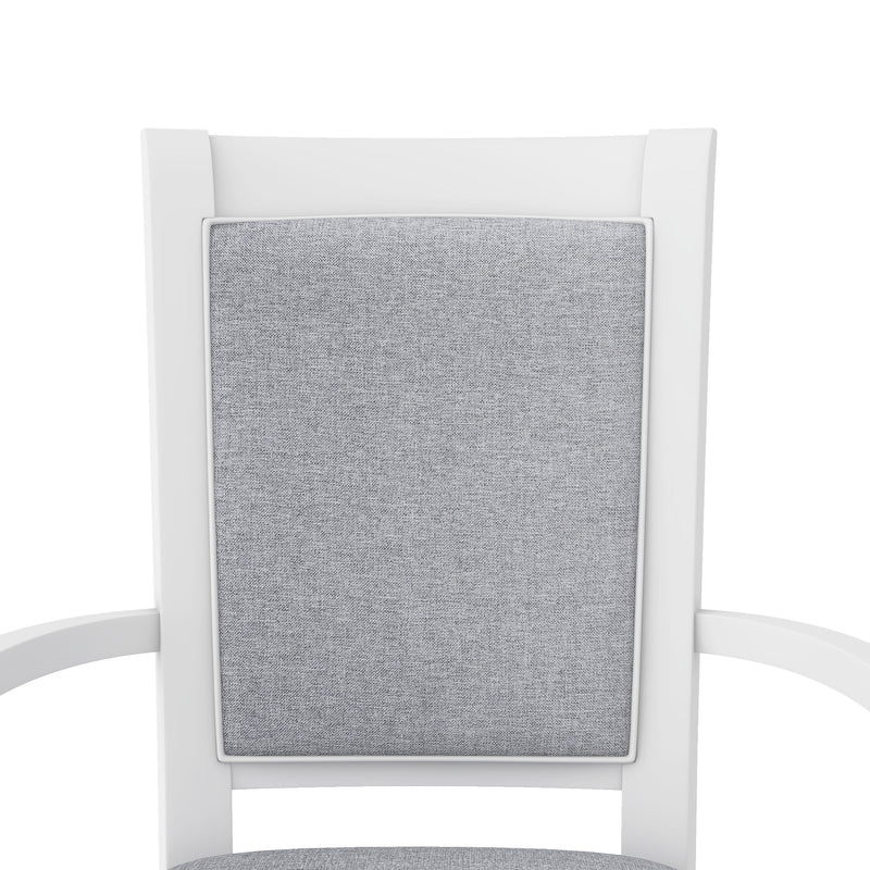 7-Piece Updated 76.9inch Extendable Trestle Dining Table Set with Removable Leaf, Kitchen Table Set with Upholstered Side Chair and Arm Chair, Set of 6, White