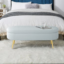 Ottoman Oval Storage Bench, Flannel with Metal Legs-Cyan