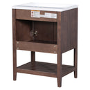 24" Brown Modern Sleek Bathroom Vanity Elegant Ceramic Sink with Solid Wood Frame Open Style Shelf