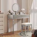 Luxury Vanity Desk With Round Mirror Height Adjustable Dressing Table Set Engineered Wood - Silver by HouseOfZazla