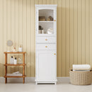 Tall Bathroom Storage Cabinet With Glass Doors, Free-Standing, Two Drawers, And Adjustable Shelves, Board, Painted Perfect For Displaying Your Favorite Items by Unique Piece Furniture