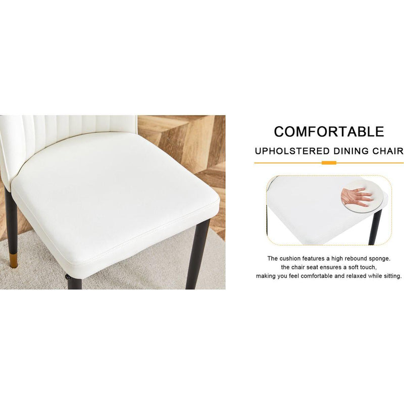4 Dining Chair Set, White Dining Chair Set, PU Material High Back Seat and Sturdy Black Leg Chair for Dining Room, Kitchen and Living Room c-010