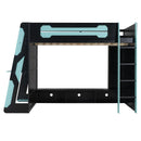 Full Size Wood Loft Bed with Desk, Multi-storage Shelves and RGB Light