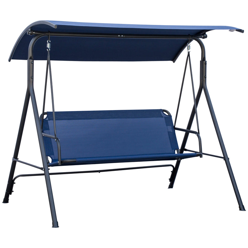 3-Person Porch Swing Bench with Stand & Adjustable Canopy, Armrests, Steel Frame for Outdoor, Garden, Patio, Porch & Poolside, Dark Blue