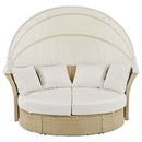 Outdoor Patio Daybed Wicker Rattan Double Daybed Round Sofa Furniture Set With Retractable Canopy, 4 Pillows For Lawn Garden by HouseOfZazla