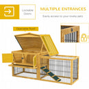 2 Levels Outdoor Rabbit Hutch with Openable Top, 59" Wooden Large Rabbit Cage with Run Weatherproof Roof, Removable Tray, Ramp, Yellow