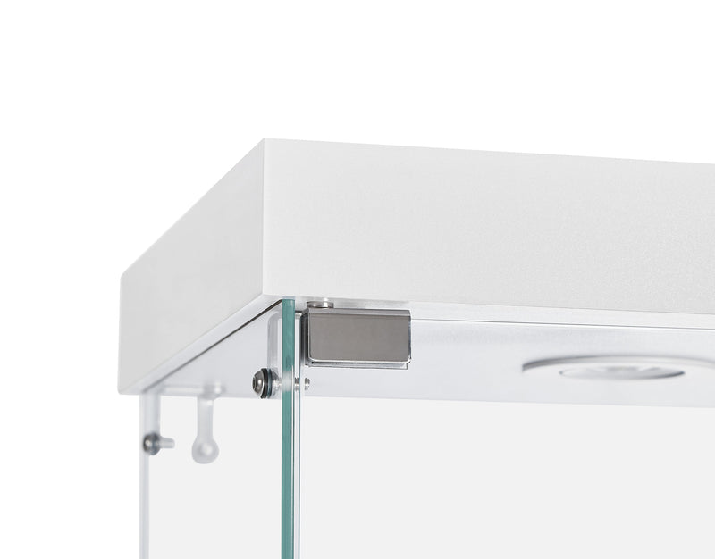 4-Tier Glass Display Cabinet, Double Door Glass Cabinet, Four Partitions, Two Locks, Floor Standing Storage Cabinet for Living Room, Bedroom, Showroom and Office, White, 31.5"L x 14.2"W x 66.3"H