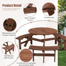 6 Person Circular Outdoor Wooden Picnic Table For Patio, Backyard, Garden, Diy With 3 Built-In Benches, 1720Lb Capacity by HouseOfZazla