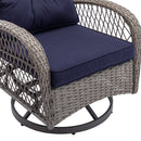 3 Pieces Outdoor Swivel Rocker Patio Chairs, 360 Degree Rocking Patio Conversation Set with Thickened Cushions and Glass Coffee Table for Backyard, Navy blue