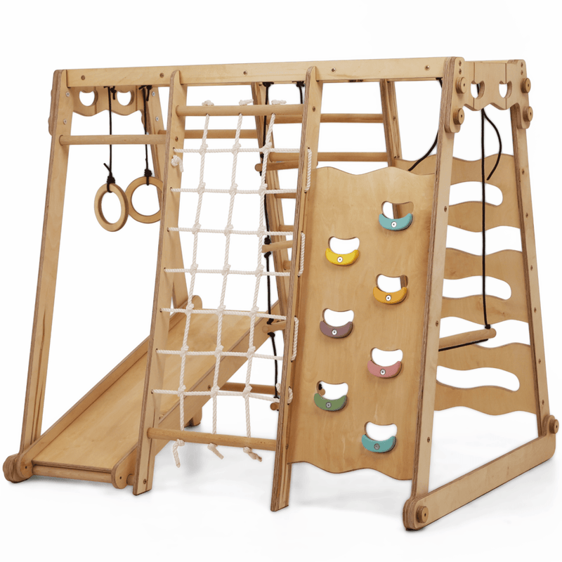 6in1 Indoor Jungle Gym for Toddler: Playground + Swings Set + Slide Board + Rope + Stairs