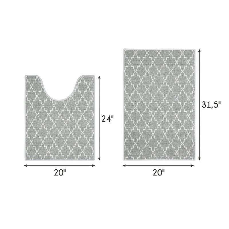 Geometric Design 2 Piece Bathroom Rugs Set | Gray