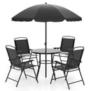 6 Pieces Patio Dining Set with Umbrella with 4 Folding Armchairs by LJGDeals