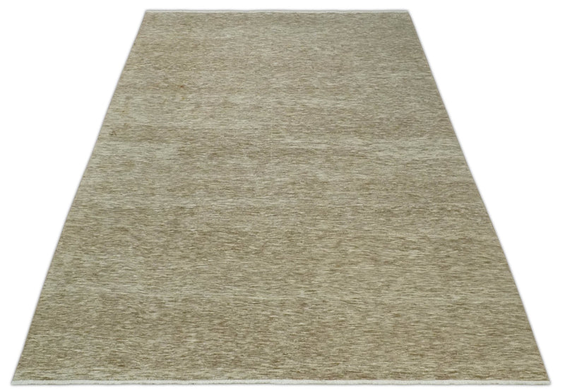 6x10 Hand Woven Natural Beige and Ivory Solid Wool area Rug | N352610