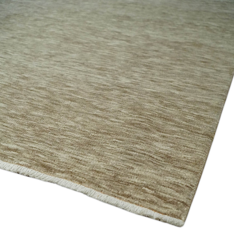 6x10 Hand Woven Natural Beige and Ivory Solid Wool area Rug | N352610