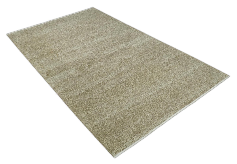 6x10 Hand Woven Natural Beige and Ivory Solid Wool area Rug | N352610