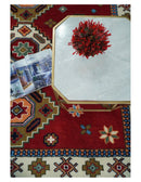 Red and Ivory Hand Knotted Kazak Wool Area Rug 6x6 - Traditional