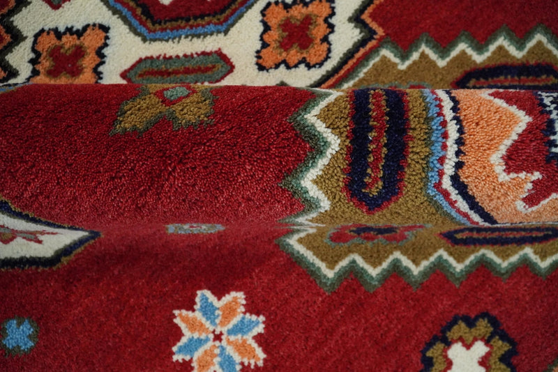 6x6 Square Hand Knotted Antique Kazak Red and Ivory Traditional Tribal Armenian Rug | KZA15