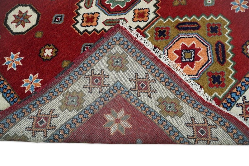 6x6 Square Hand Knotted Antique Kazak Red and Ivory Traditional Tribal Armenian Rug | KZA15