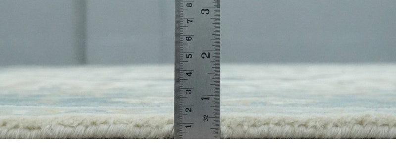 6x6 Square Hand Knotted Oriental Oushak Ivory, Blue and Beige Wool Area Rug | TRDCP153466SS