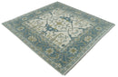 6x6 Square Hand Knotted Oriental Oushak Ivory, Blue and Beige Wool Area Rug | TRDCP153466SS