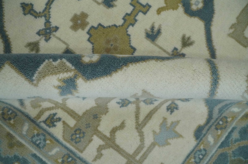 6x6 Square Hand Knotted Oriental Oushak Ivory, Blue and Beige Wool Area Rug | TRDCP153466SS