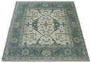 6x6 Square Hand Knotted Oriental Oushak Ivory, Blue and Beige Wool Area Rug | TRDCP153466SS