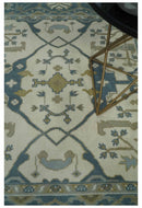 6x6 Square Hand Knotted Oriental Oushak Ivory, Blue and Beige Wool Area Rug | TRDCP153466SS