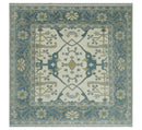 6x6 Square Hand Knotted Oriental Oushak Ivory, Blue and Beige Wool Area Rug | TRDCP153466SS