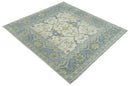 6x6 Square Hand Knotted Oriental Oushak Ivory, Charcoal and Beige Wool Area Rug