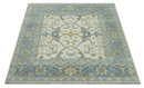 6x6 Square Hand Knotted Oriental Oushak Ivory, Charcoal and Beige Wool Area Rug