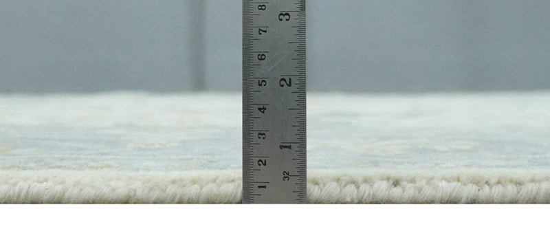 6x6 Square Hand Knotted Oriental Oushak Ivory, Charcoal and Beige Wool Area Rug