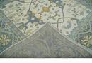 6x6 Square Hand Knotted Oriental Oushak Ivory, Charcoal and Beige Wool Area Rug