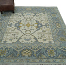 6x6 Square Hand Knotted Oriental Oushak Ivory, Charcoal and Beige Wool Area Rug