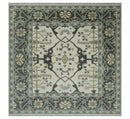 6x6 Square Hand Knotted Oriental Oushak Ivory, Charcoal and Olive Wool Area Rug | TRDCP153266SS