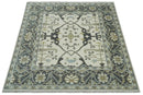 6x6 Square Hand Knotted Oriental Oushak Ivory, Charcoal and Olive Wool Area Rug | TRDCP153266SS