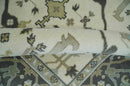 6x6 Square Hand Knotted Oriental Oushak Ivory, Charcoal and Olive Wool Area Rug | TRDCP153266SS