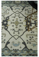 6x6 Square Hand Knotted Oriental Oushak Ivory, Charcoal and Olive Wool Area Rug | TRDCP153266SS