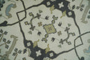 6x6 Square Hand Knotted Oriental Oushak Ivory, Charcoal and Olive Wool Area Rug | TRDCP153266SS