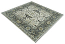 6x6 Square Hand Knotted Oriental Oushak Ivory, Charcoal and Olive Wool Area Rug | TRDCP153266SS