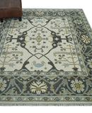 6x6 Square Hand Knotted Oriental Oushak Ivory, Charcoal and Olive Wool Area Rug | TRDCP153266SS