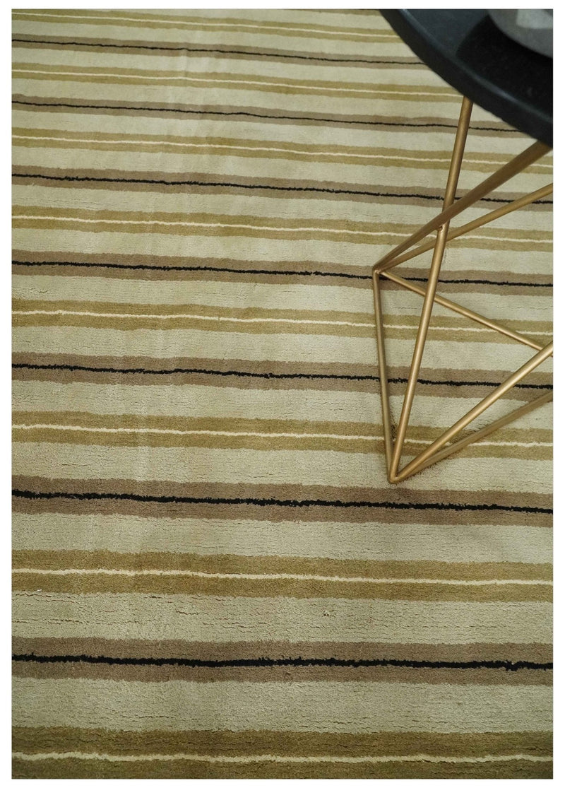 6x8 Beige, Olive and Brown Stripes Hand Tufted Wool Area Rug