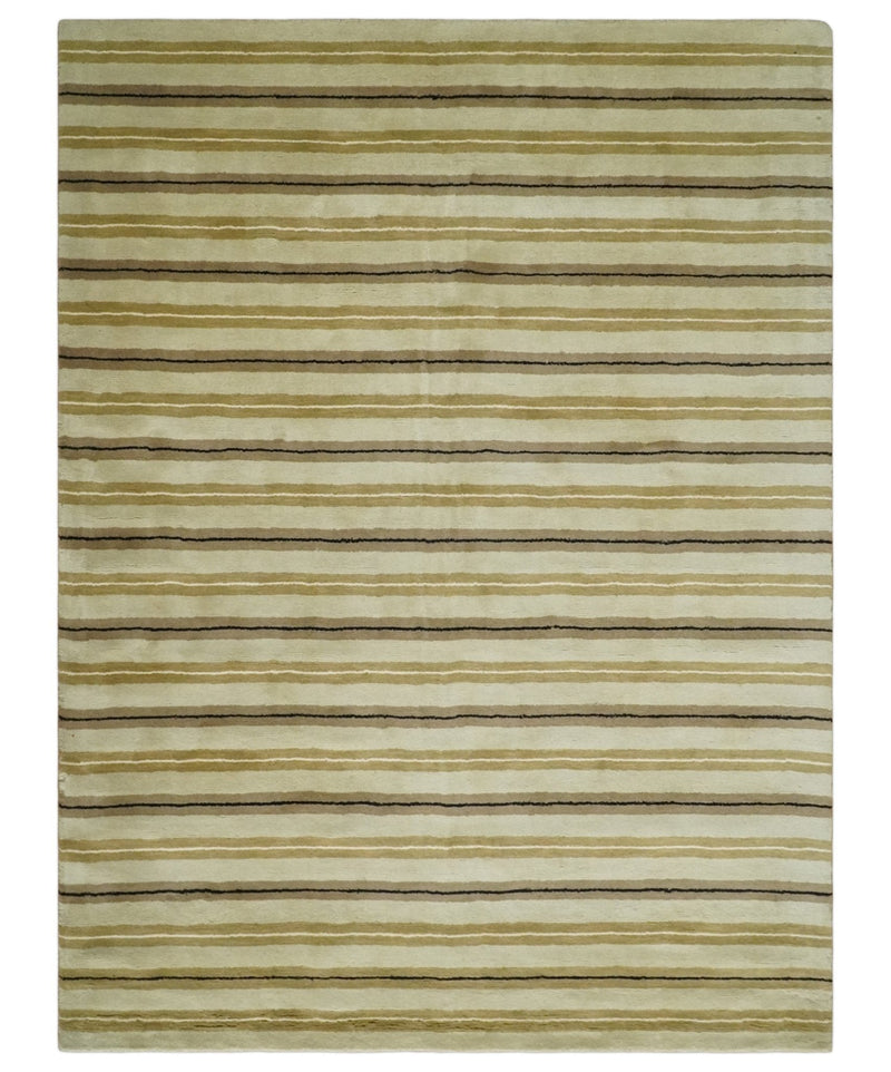 6x8 Beige, Olive and Brown Stripes Hand Tufted Wool Area Rug