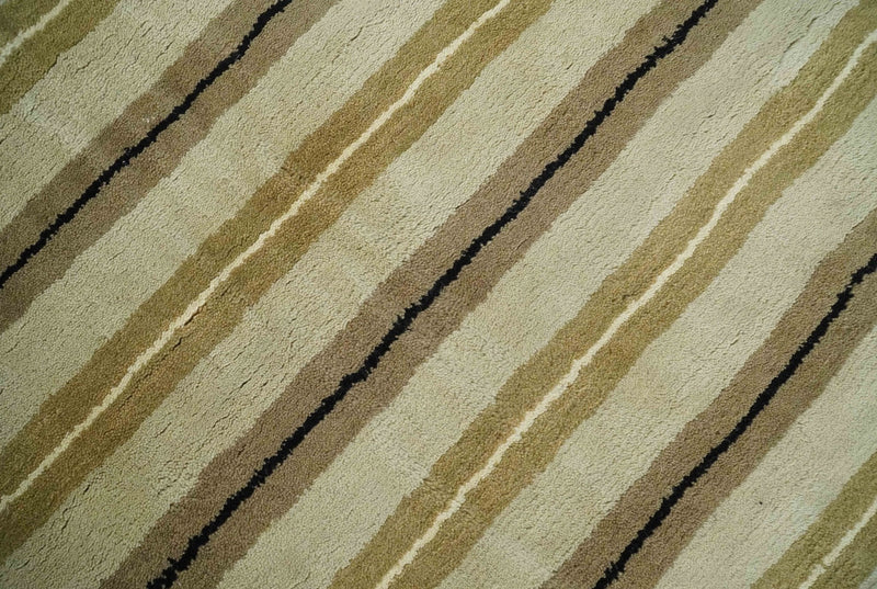 6x8 Beige, Olive and Brown Stripes Hand Tufted Wool Area Rug