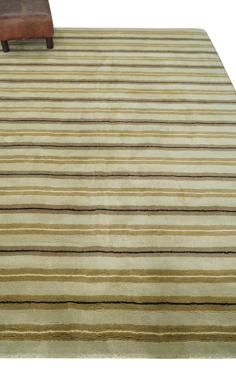 6x8 Beige, Olive and Brown Stripes Hand Tufted Wool Area Rug