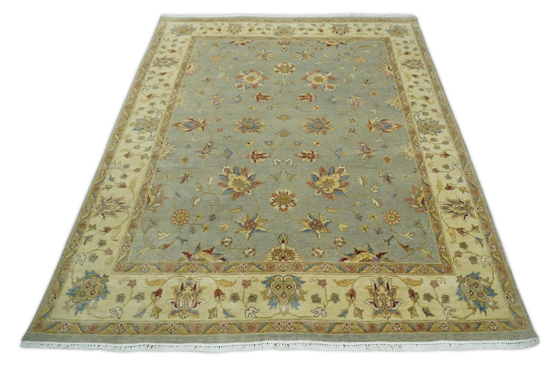 6x8 Fine Hand Knotted Silver and Ivory Traditional Vintage Persian Style Antique Wool Rug | AGR30