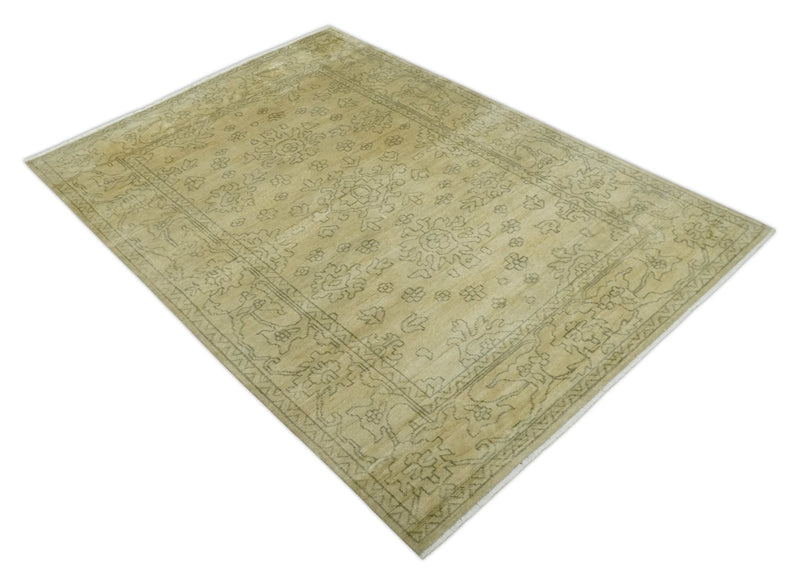 6x8 Hand Knotted Beige and Gray Turkish Design Traditional Wool Rug | N35468