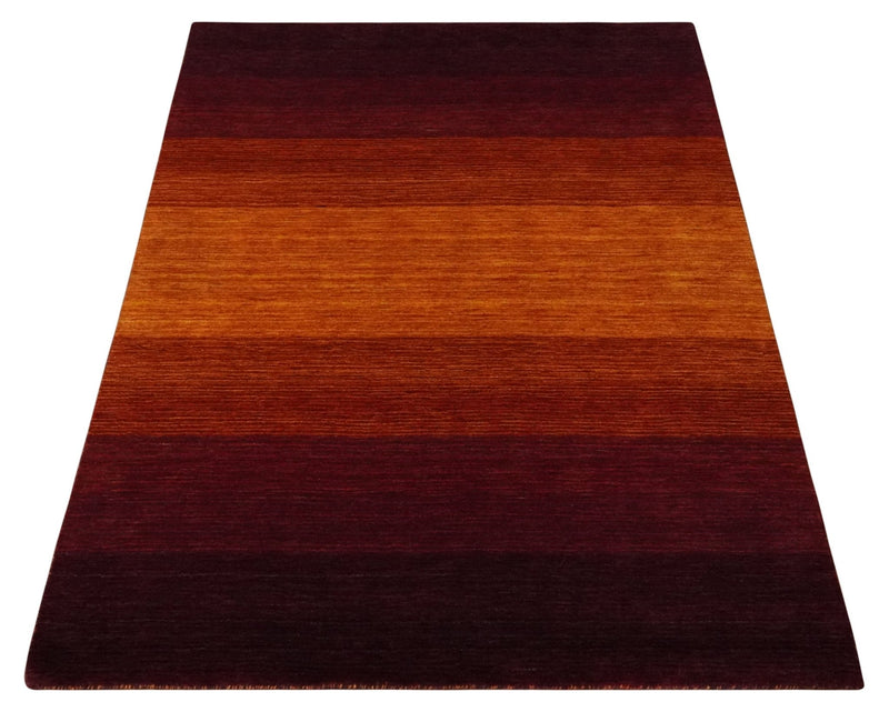 6x8 Ombre Brown and Rust Blended Stripes Pattern Wool Hand Woven Southwestern Gabbeh Rug