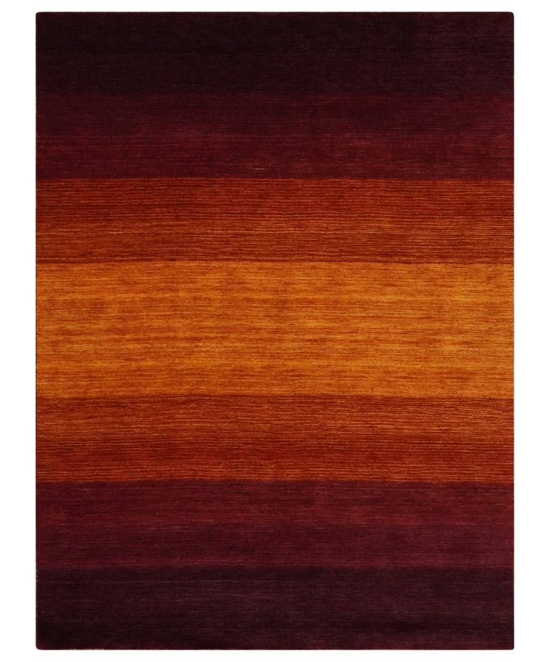 6x8 Ombre Brown and Rust Blended Stripes Pattern Wool Hand Woven Southwestern Gabbeh Rug