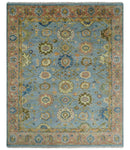 Blue and Rust Antique Traditional Oushak Area Rug